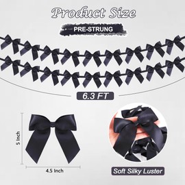 RICHHHA 2 Strings of 18pcs Black Bow Garlands Banner Decoration,Pre-Strung Satin Ribbon for Girl Birthday Anniversary Bridal/Baby Shower Wedding Bachelorette Party Graduation Party Supplies