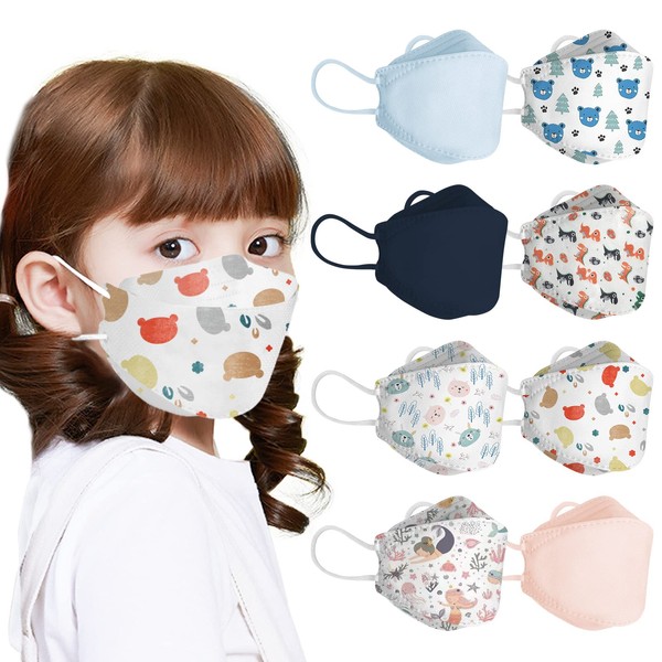 Sunpersy Children's 4-Layer Mask, Non-woven Fabric, 60 Pieces, Small, Flat Rubber, Cuts Over 99%, Kids Pattern (Colorful Kuman, 60)