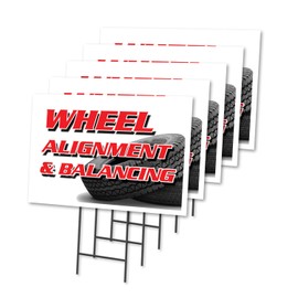 Wheel Alignment & Balancing 5 Pack of 12" x 16" Yard Sign & Stake | Advertise Your Business | Stake Included Image On Front Only | Made in The USA