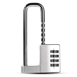 Andy's Orchids 4 Digit Combination Padlock, U-Lock Password Cabinet Lock, Stainless Steel Retractable Long Shackle Lock for Outdoor, School, Gym, Sports lockers, Fences