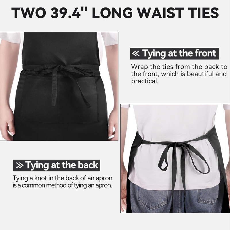 NLUS Extra Large Aprons for Men, Adjustable Black Chef Apron