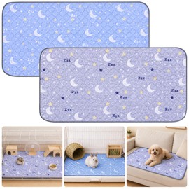 Fnaobai Guinea Pig Cage Liner 2 Pack Super Absorbent Washable Guinea Pig Pee Pads Waterproof Reusable Anti Slip Bedding Pee Pad Mat for Rabbit Bunny Rat (Stars&Moon, 28 x 14 in/70 x 35 cm)