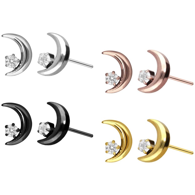 PIERCINGLINE Titanium Attachment with Push Pin Moon and Crystal without