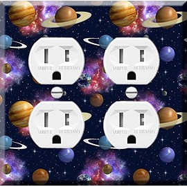 Double Duplex Outlet Cover Wall Plate - Solar System and Nebula Galaxy