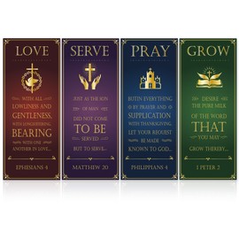 4 Pcs Church Banners with Scripture for Christmas Sanctuary Wall Worship Classical Christian Banner Inspirational Religious Praise Hanging Signs Vintage Backdrop for Church Sunday School Decoration