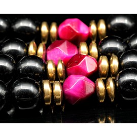 ElisaJewelryArt - Unique Lion Pendant Pink Tiger Eye Beaded Necklace Genuine Gemstone Power Stone Clasp Closure Animal Necklace Unisex Necklace (22, Pink Tiger Eye)