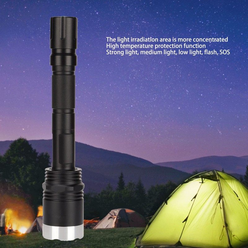 Camping Flashlight 5000LM Lengthened IPX5 Waterproof Anodized Black T6 Lamp