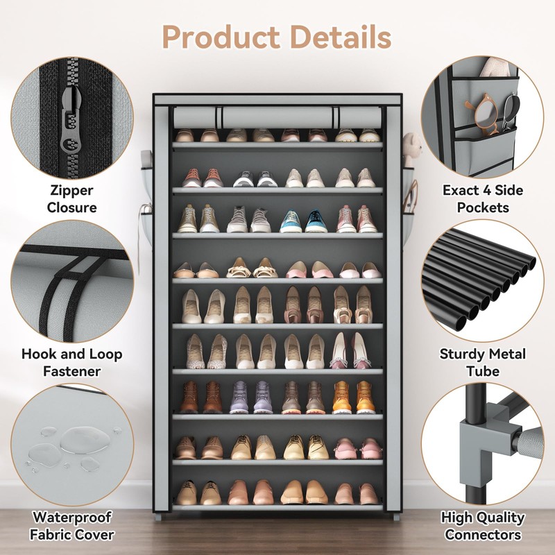 LANTEFUL Shoe Rack with Covers 10 Tier Tall Shoe Rack