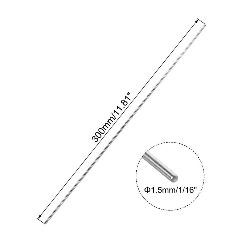 sourcing map 1.5mm x 300mm 304 Stainless Steel Solid Round