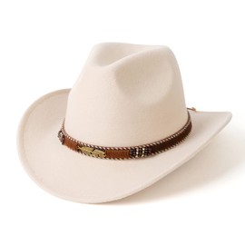 HUDANHUWEI Western Cowboy Hat Wide Brim Outdoor Fedora Hat Beige