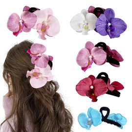 Large Hair Claw Clips, Hawaiian Flower Non-Slip Hair Clips, Banana Clips for Long Thick Hair, Beach Tropical Hair Clips for Women (Butterfly Orchids)