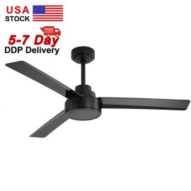 USA in Stock 52 Inch Modern Bldc Motor Decorative Black Ceiling Fan With RemoteLamp Power(W): Without Light, Emitting Color: 3CCT, Color: Black, Wattage: 35W