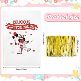 Geyee 500 Pcs Cotton Candy Bags with Ties Bags for Cotton Candy with Print Clear Large Carnival Candy Bags for Party and Kitchen, 11.8 x 17.7 Inch (Clown)