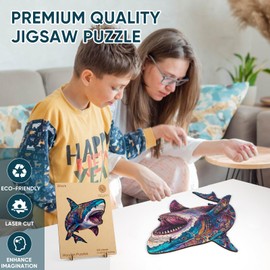 delobil Wooden Puzzles for Adults, Shark Jigsaw Puzzles 500 Pieces, Unique Shape Puzzles with Wooden Box, 17.3 x 17.4 Inches Royal Size Family Game Gift, Fun Challenging Puzzles for Adults and Kids
