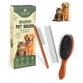 Angootao 3Pcs Natural Boar Bristle Dog Grooming Brush Set