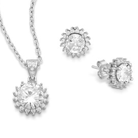 Panda-Jewellery 925 Sterling Silver Jewellery Set with Crystals - Round - Many Colours - Stud Earrings for Women - Necklace with Pendant - Jewellery for Women with Gift Box, Sterling Silver, Crystal