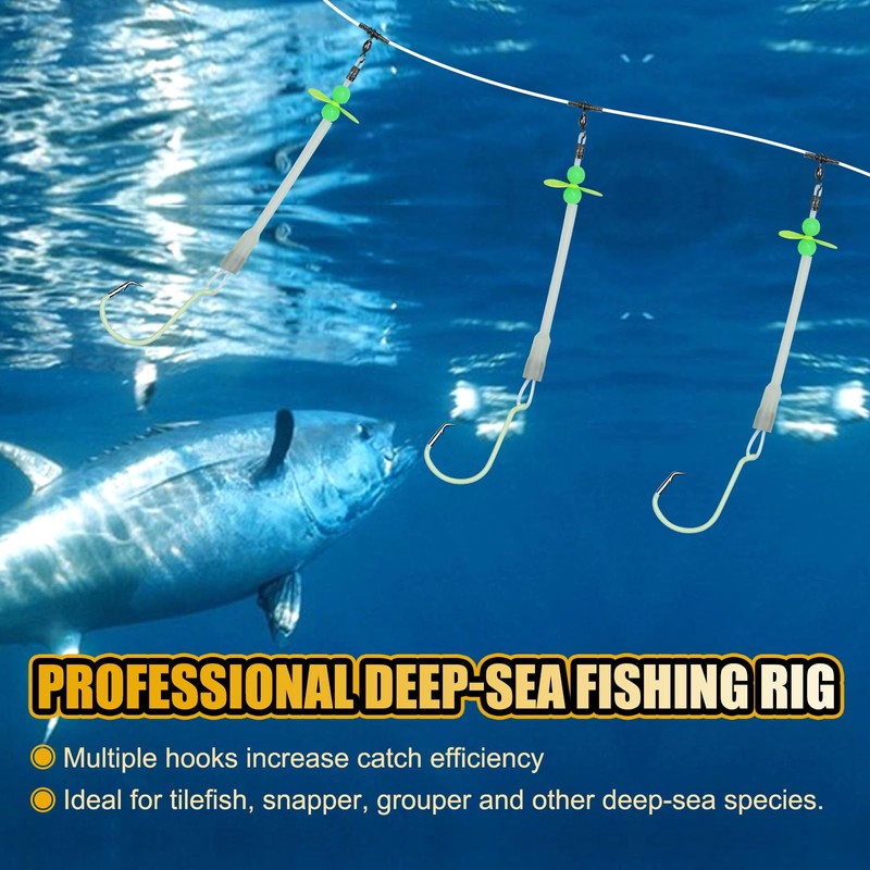 CWSDXM 2-Pack Luminous Deep Drop Rigs, 3 Circle Hooks 8/0