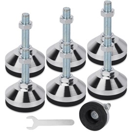 juciasouul 6 Pcs Heavy Duty Leveling Feet M12 Thread, Leg Leveler 2.36" Dia Base Anti Skid Threaded Rubber, Adjustable Leveling feet for Workbench, Machine, Cabinet (D60xM12x50mm, 1 Wrench)