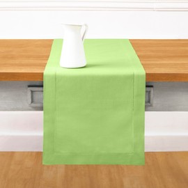 Solino Home Apple Green Table Runner 120 Inches Long - Cotton Linen Hemstitch Dining Table Runner 14 x 120 Inch Ideal for Wedding, Parties, St Patrick's Day, Spring, Easter