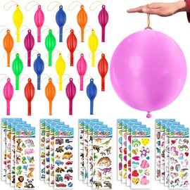 Wonsta Strong Punch Balloons & 3D Puffy Stickers 20 Pack each Kids Party Bag Fillers Disnosour Stickers Heart Stickers Car Stickers Party Goodie Bag Filler