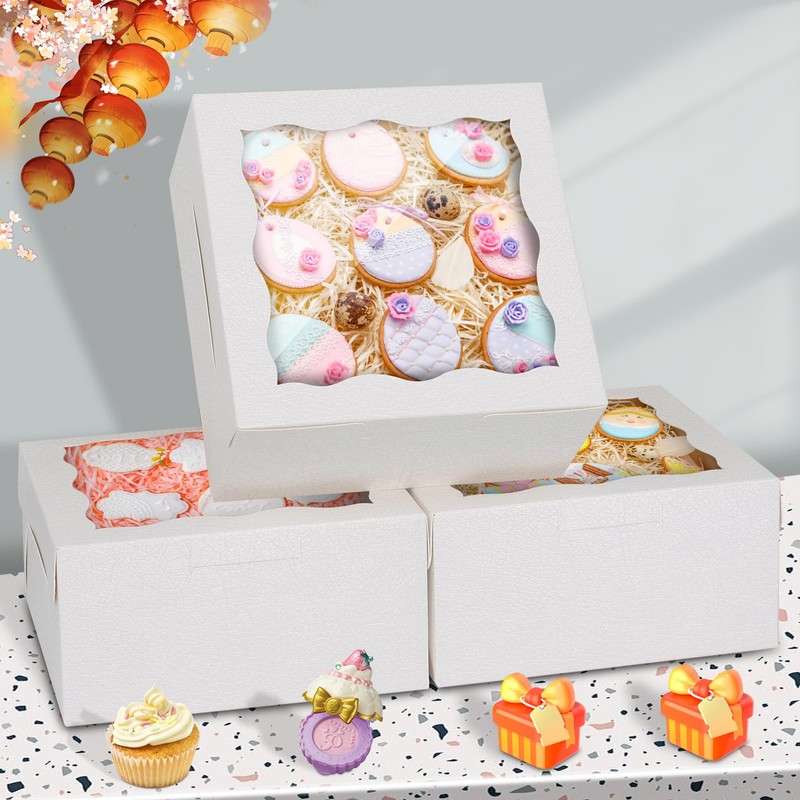 HONGFAPK Bakery Boxes with Window 50pcs 6x6x3 Inches, Cookie Boxes,