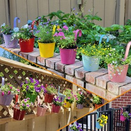 LOVOUS 6.3" x 4.7" x 5.3" Large Iron Hanging Planters Multicolor Flower Pots Balcony Garden Railing Planter, Fence Hanging Metal Bucket Plants Holders Set for Indoor and Outdoor, 12PCS, White