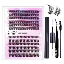 Eyelash Extension Kit, 150 PCS 30D+40D Mix Lash Clusters False Eyelashes with Lash Bond and Seal for DIY Lash Extension Kit (Black, A)