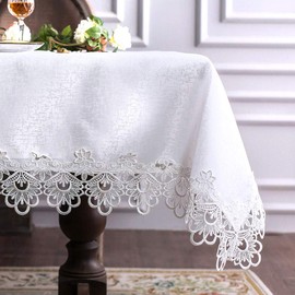 ARTABLE Rectangular Lace Fabric Tablecloth with Macrame Border Clear Embroidered Kitchen Tablecloths for Elegant Holiday Long Dinner Tables (White, Tablecloth 52" x 70")