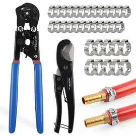 2 IN 1 Ratchet PEX Crimping Tool Cinch and Remove Dual Function Ergonomic Handle for PEX Pipe and Pinch Crimping Suitable for 3/8" to 1" Stainless Steel Clamps