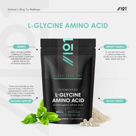 Fermented L Glycine 1500mg with BioPerine® – 90 Vegan Capsules – High Strength L Glycine Amino Acid Supplement – Resealable and Recyclable Pouch by Alpha01
