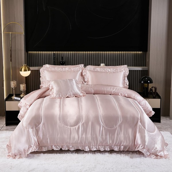 Luxury Silky Comforter Set with Sheet Set Queen 8 Pieces