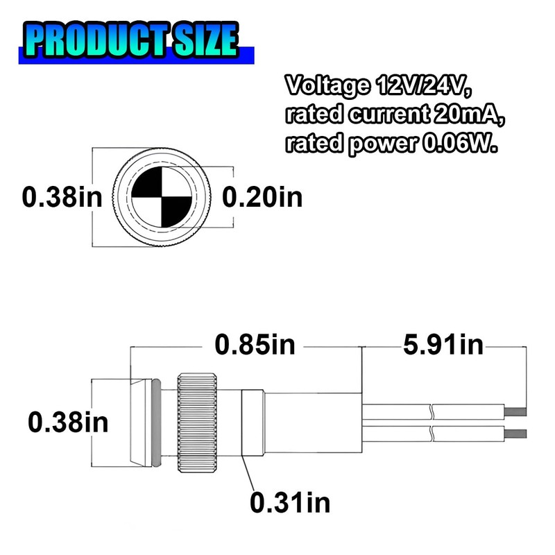 ZIMISI 8mm/0.31" Signal Indicator Light, AC/DC 12V-24V Metal Shell Warning