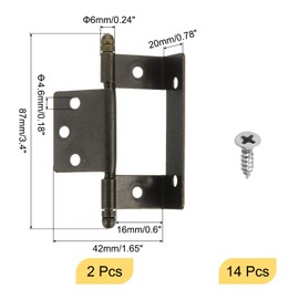 sourcing map 2Pcs Cabinet Hinges Full Inset, 3.4x0.6Inch Partial Wrap Long Axis Tip Hinge Vintage Semi-Wraparound Cover Cabinet Furniture Hinge with Screws with Screws, Bronze