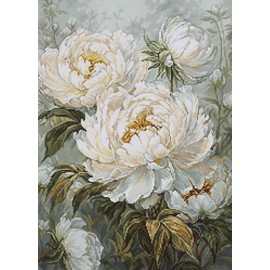 Luca-S Petit Point Kit Gold - The Light of Spring Peonies, G715, Counted Cross Stitch Kit for Adults, Needlecraft and Embroidery Kit