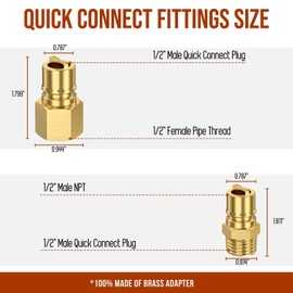 Alloxity 9 Pcs 1/2" QDD LP Natural Gas Quick Connect Fittings Kit, Natural and Propane Gas Hose Quick Connect Disconnect Plug Set, 100% Solid Brass