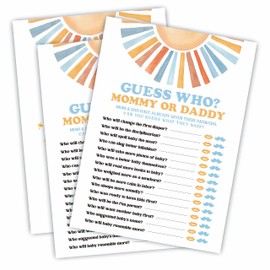 qyuvanbu Sunshine Guess Who? Baby Shower Game Kit - Retro Here Comes The Sun - 30 Double-Sided Fill in Game Cards for Baby Shower, Gender Reveal Party Favor, Activity & Supplies - A04