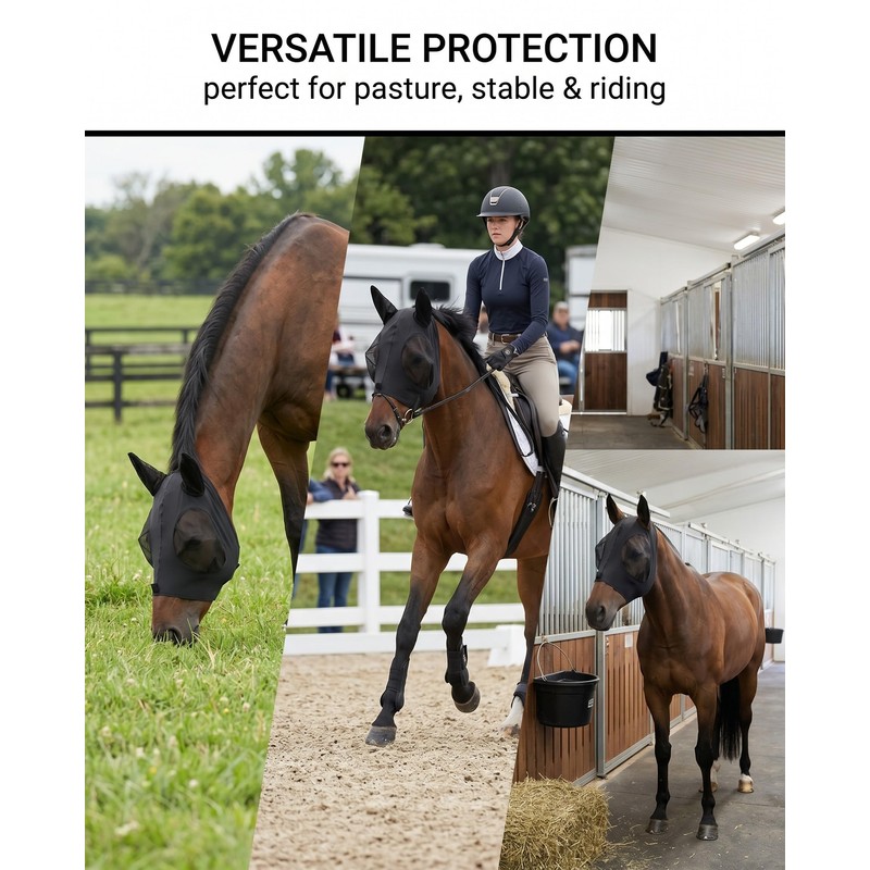 UEAVOID Maschera Cavallo Anti-Mosche 1 pezzo, Protezione UV, Traspirante, con