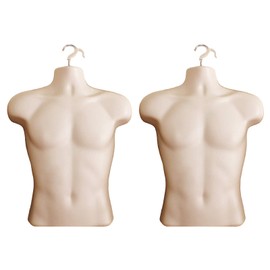 DisplayTown Male Mannequin Torso Hollow Back Body Stackable Dress Form with Hanging Hooks for Tshirt Display, Countertop, Craft Shows, Photos and Design, S-M Clothing Size (Flesh, Set of 2)