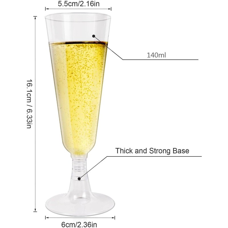 eMKay® Clear Plastic Champagne Flutes/Glasses 140ml - 32 Count (Pack