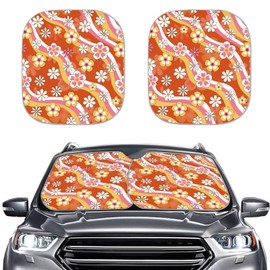 Renewold Universal Front Windshield Sunshade Hippie Flower Pattern Summer Car Window Covers UV Rays Sun Shade Outdoor Protective Automotive Sun Blocker Visor Foldable Sun Shield