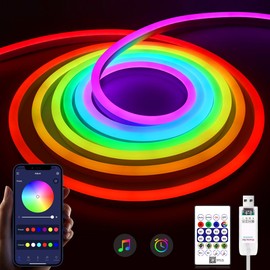 AIMENGTE LED Neon Strip Lights 16.4ft RGB IC Indoor Ambient Lighting - Smart APP/IR Remote Control, 16 Million Colors, Music Sync, 58 Dynamic Modes, DC5V USB Powered, for Room Decor