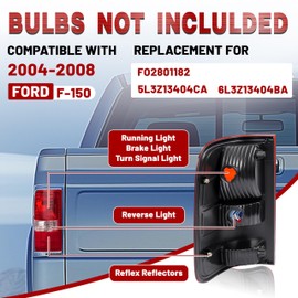 HECASA Right Tail Light Assembly Compatible with 2004-2008 Ford F150 Replacement for FO2800182 5L3Z13405CA Tail Brake Lamp Rear Light Plastic Red Clear Lens Passenger Side