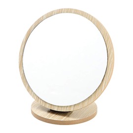 Aestivate Round Compact Table Mirror Standing Wood Framed Mirror Desktop Mirror 90 Degree Rotating Mirror for Makeup Cosmetic
