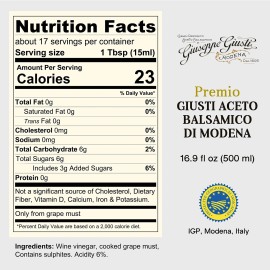 Giusti Premium Balsamic Vinegar of Modena IGP 16.9 Fl Oz Aged in Oak Barrels