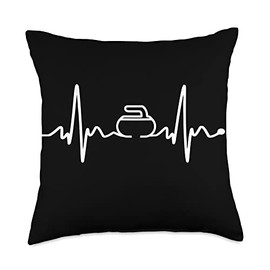 Curling Heart Beat EKG Curling Stone Curl Love Curling Gifts Throw Pillow