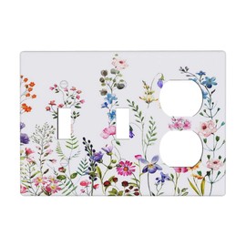 Country Spring Summer Floral Flowers Blossom 3-Gang 2-Toggle 1-Duplex Device Combination Wall Plate Wildflower Decorative Combo Double Toggle/Single Duplex Receptacle Outlet Light Switch Cover Plate