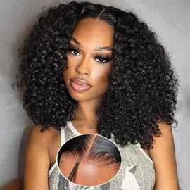 Short Curly Bob Wig Human Hair 5x5 Hd Lace Closure Wigs Human Hair Water Wave Glueless Wear and Go Pre Pluked Pre Cut Wet and Wavy Wigs for Black Women 180% Density Natural Hairline 14 Inch