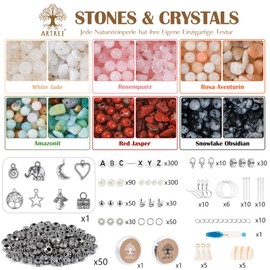 ARTREE Natural Beads for Bracelets, 6 Colours Gemstone Beads Kit for Threading, Amazonite Bead Set Beads for DIY Bracelets DIY Jewellery Necklace Earrings Chain for Adults