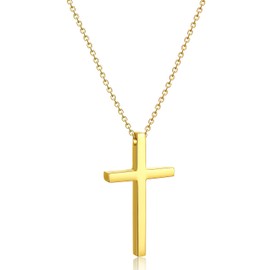 HSWYFCJ Women Cross Necklace Gold Cross Choker Necklace Silver Stainless Steel Cross Pendant Necklace for Girls (Gold)