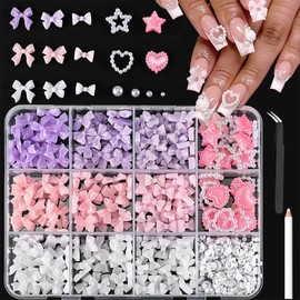 COYUN 1 Scatola di Strass Colorati per Unghie con Fiocco 3D, Fiocchi per Unghie, Decorazione per Unghie Fiocco, per Unghie Accessori, per Unghie Bowknot Colorati, Decorazioni Unghie con Pinzette